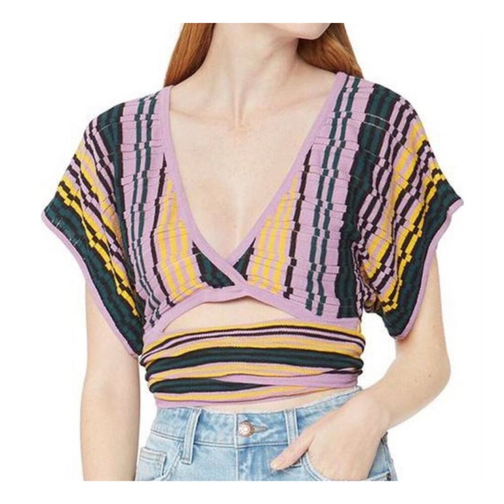 BCBGeneration Boho Crochet Wrap Top in Multicolor Stripe Size Small